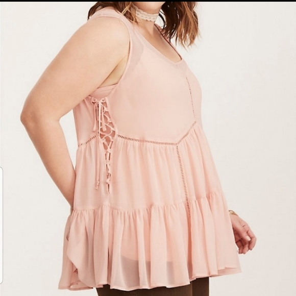 ISO Torrid Lace Up Tiered Chiffon Pink Tank Top 4X - Picture 2 of 2